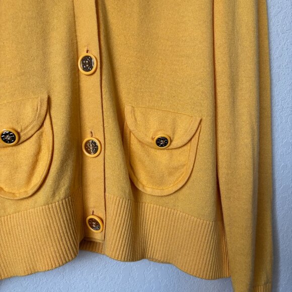 Tory Burch XL Cotton Cashmere Blend Canary Yellow Logo Button Cardigan Sweater - Picture 5 of 10